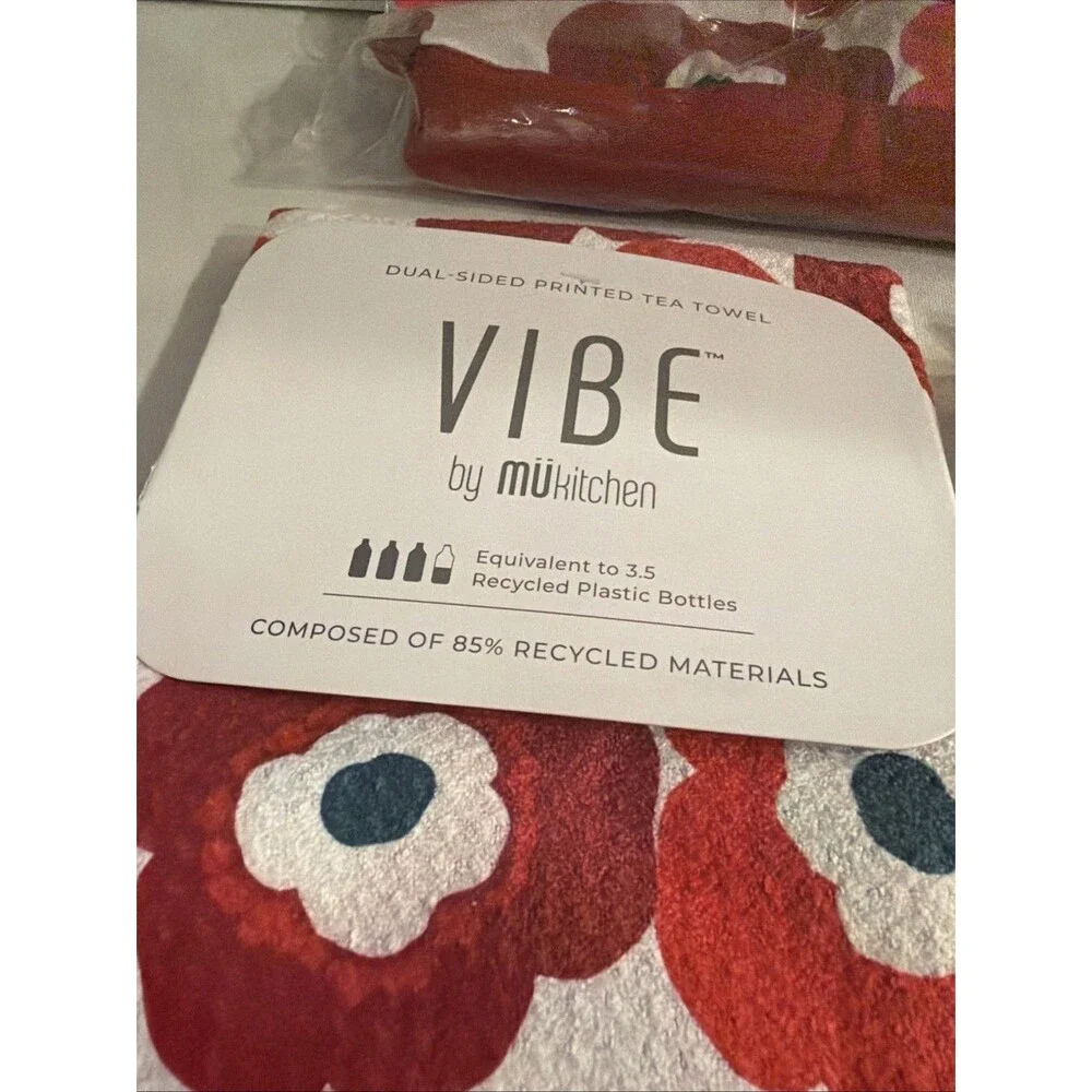 Vibe By  Mukitchen Apron Tea Towel & Dis Cloths Recycled Materials New Poppy